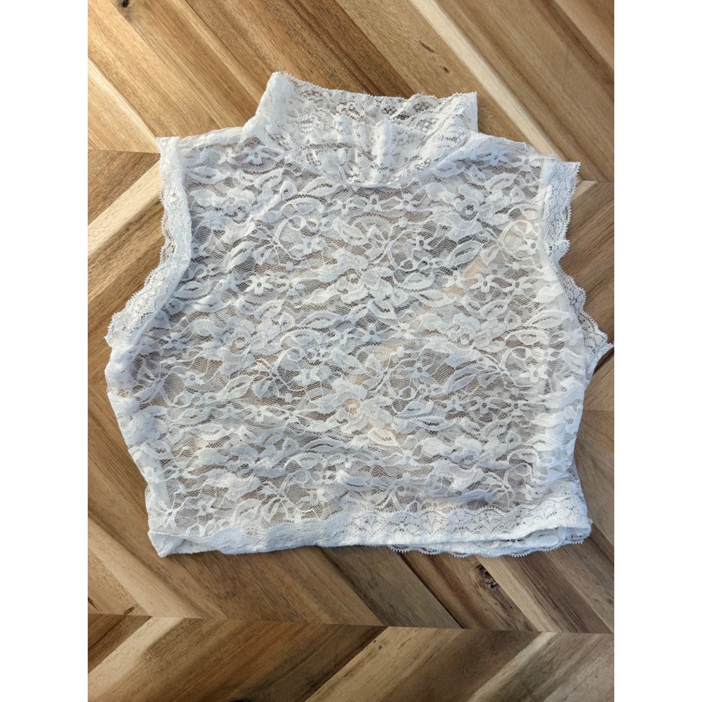 Y2K Sheer White Lace Mock Neck Sleeveless Crop Top Women‎ XS/S Coquette Romantic